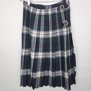 Vintage The Scotch House Scottish Wool Tartan Kilt Skirt | Green Plaid | 28-29"